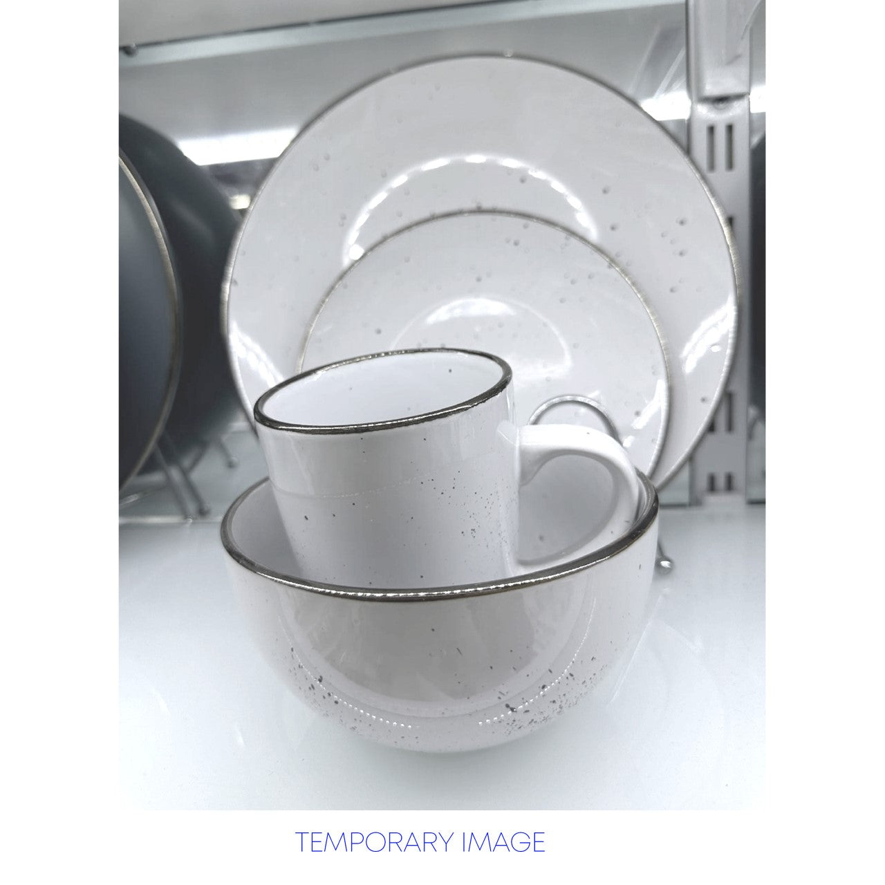 Durane Gold Rim 16pc Dinnerware Set in Speckled White