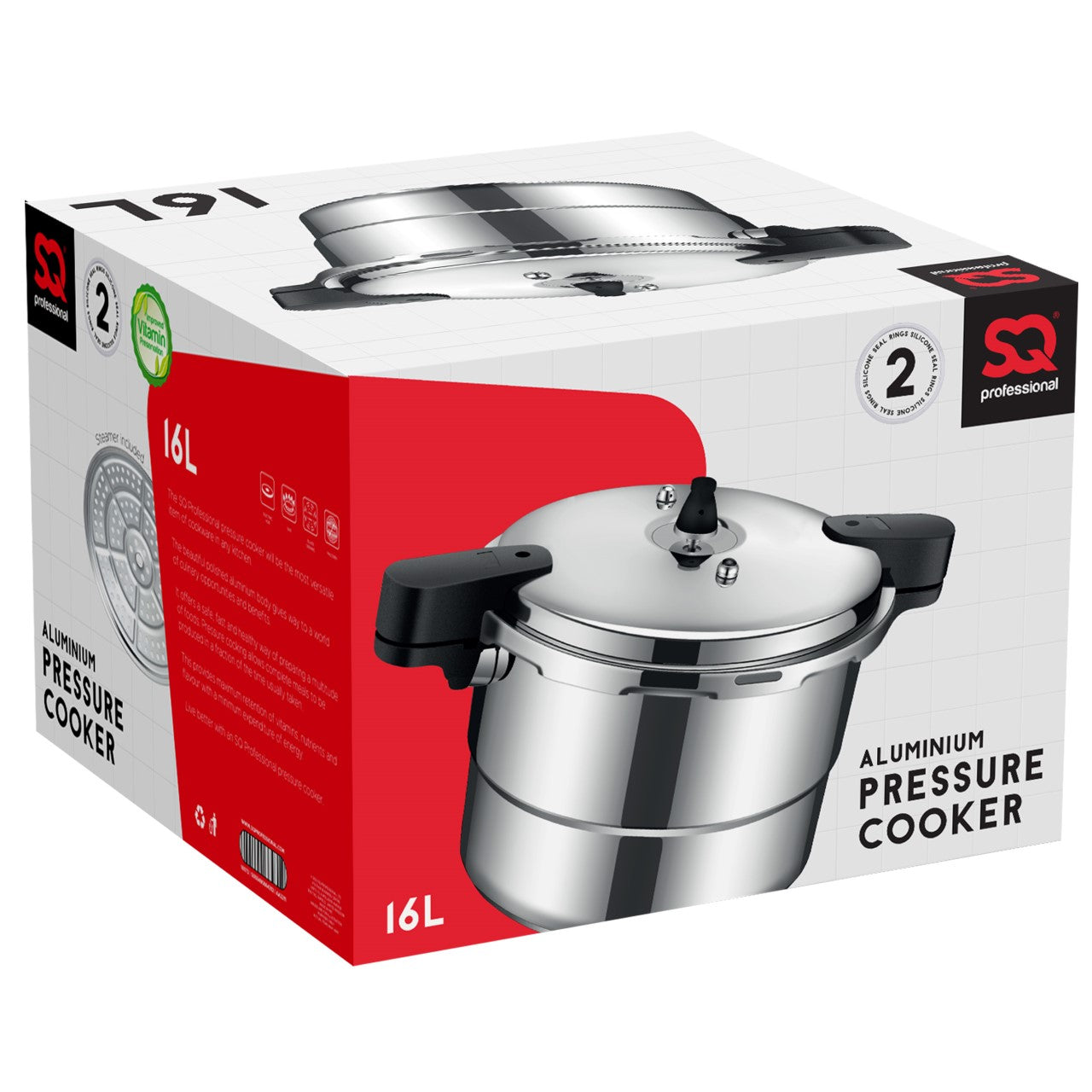 SQ Professional 16L Aluminium Pressure Cooker with Four Safety Valves