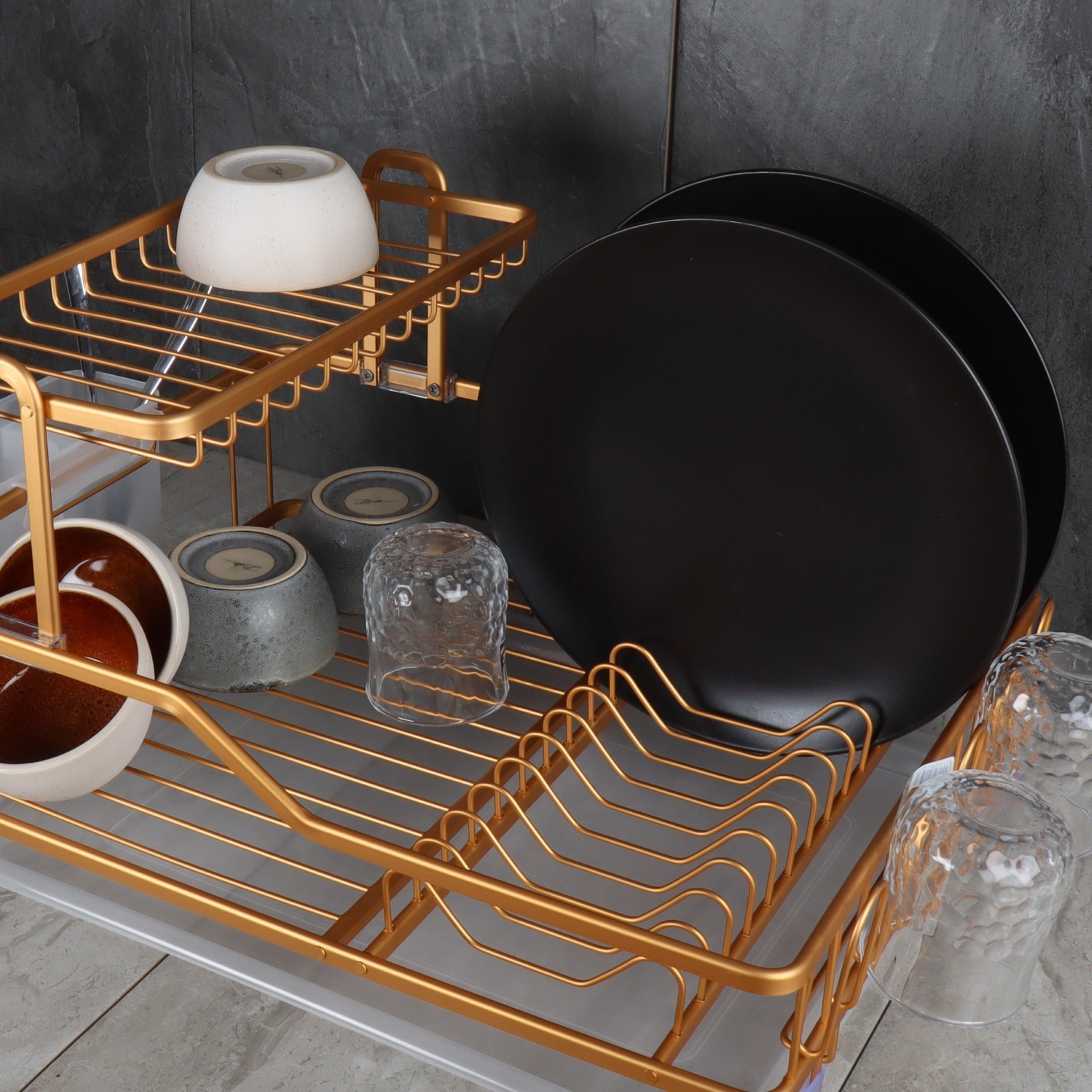 Elegant Copper Yellow Durane Aluminium Dish Drainer Rack 475x35x28cm