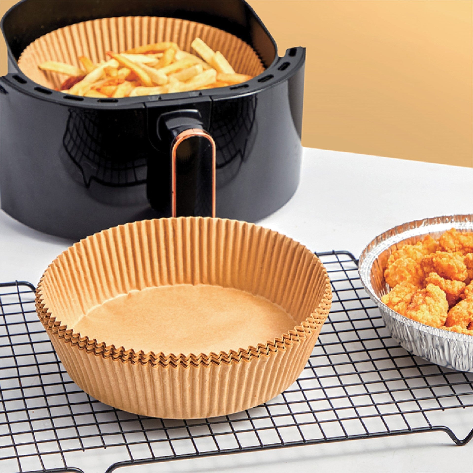 SQ Professional Air Fryer Liners Pack of 50 Round Brown Paper Liners
