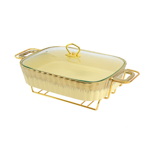 SQ Professional Durane Porcelain Banquet Chafing Dish 15L CreamGold Elegant Buffet Server
