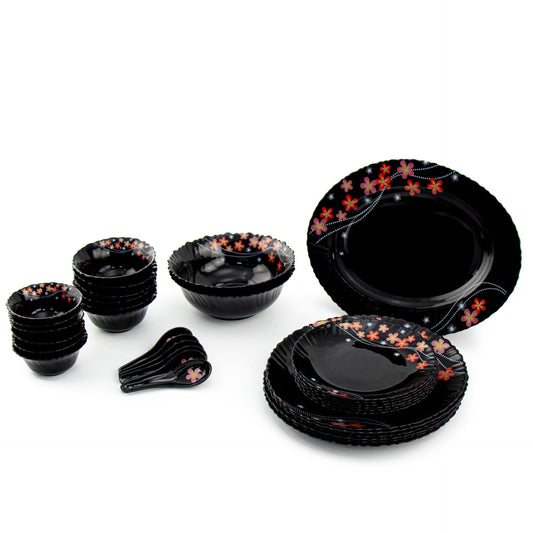 Durane Opal Glass Dinner Set 33pc Frilled Black A