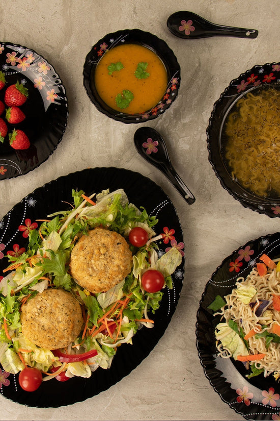 Durane Opal Glass Dinner Set 33pc Frilled Black A