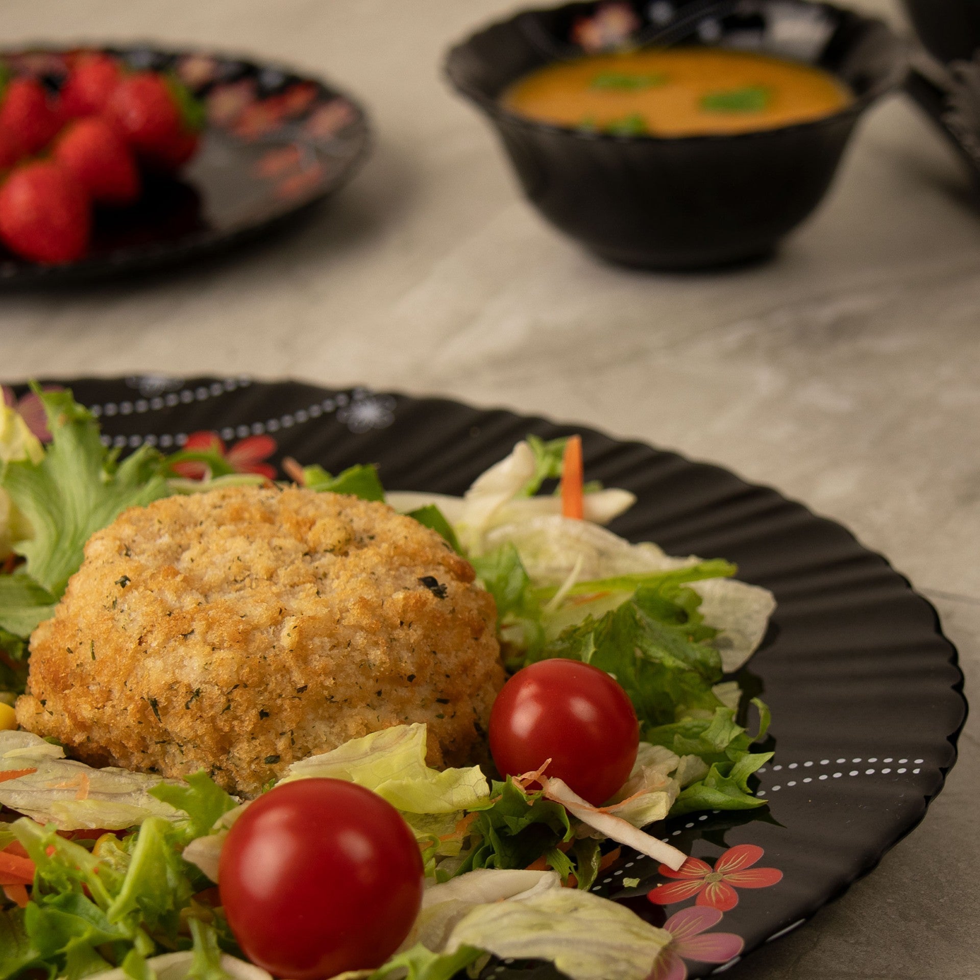 Durane Opal Glass Dinner Set 33pc Frilled Black A