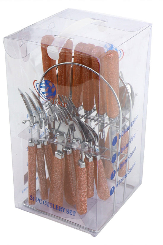 SQ Durane Metal Cutlery Set 24Piece Brown Glitter with Chrome Stand