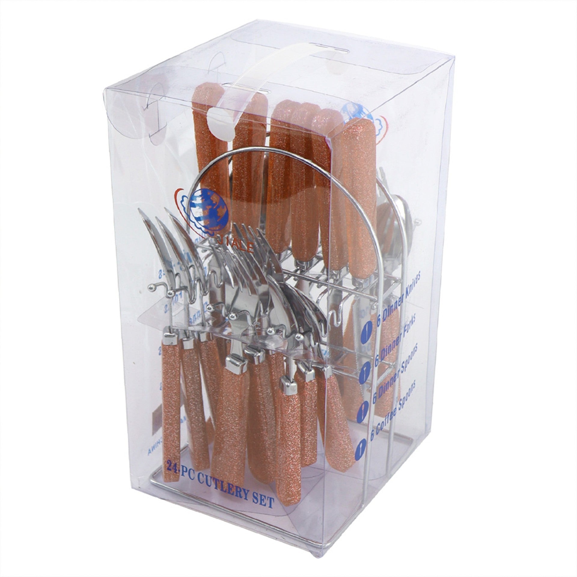 SQ Durane Metal Cutlery Set 24Piece Brown Glitter with Chrome Stand