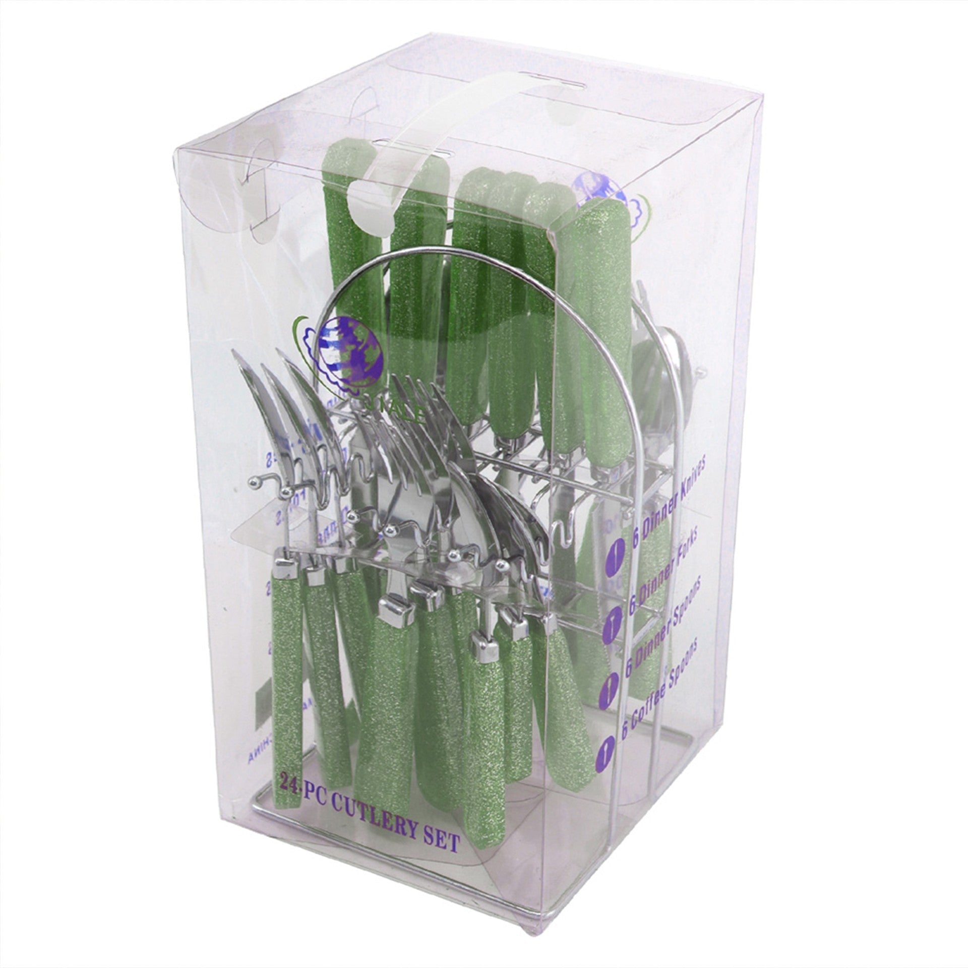 SQ Durane 24Piece Metal Cutlery Set with Green Glitter Finish