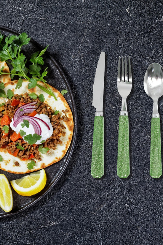 SQ Durane 24Piece Metal Cutlery Set with Green Glitter Finish