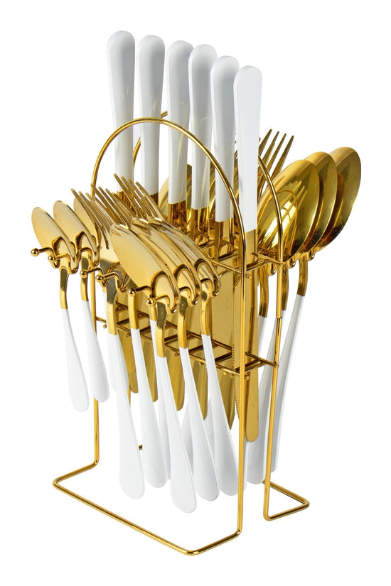 Elegant SQ Durane Stainless Steel Cutlery Set 25 Pieces in Gold White