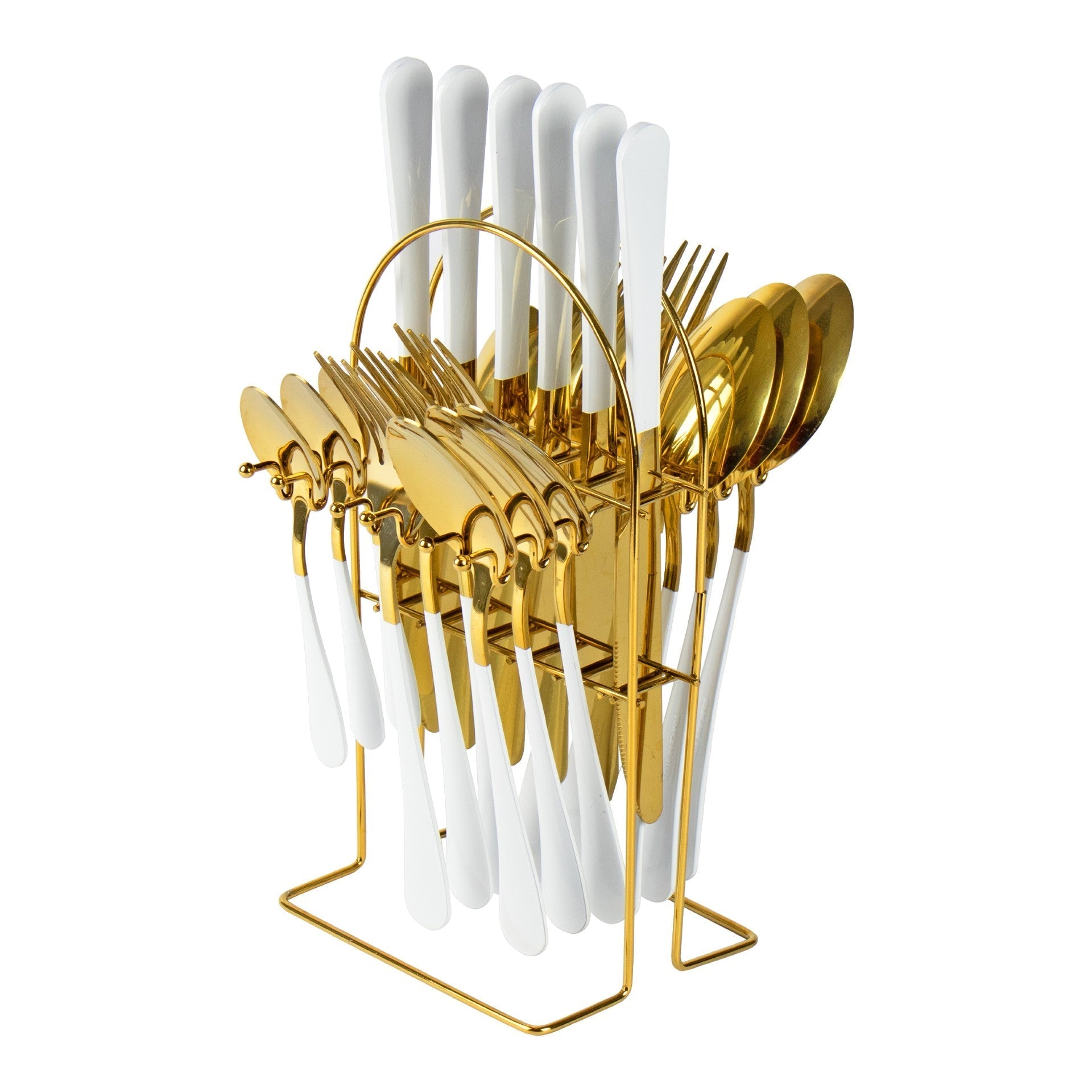 Elegant SQ Durane Stainless Steel Cutlery Set 25 Pieces in Gold White