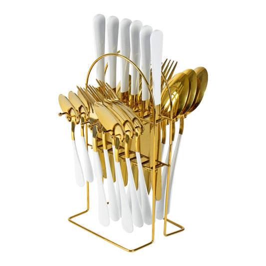Elegant SQ Durane Stainless Steel Cutlery Set 25 Pieces in Gold White