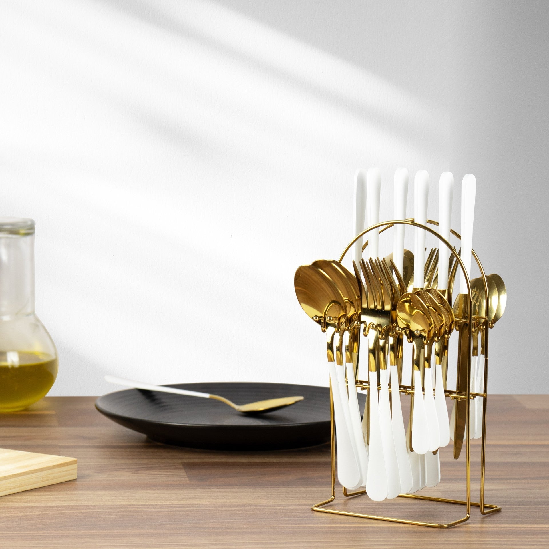 Elegant SQ Durane Stainless Steel Cutlery Set 25 Pieces in Gold White