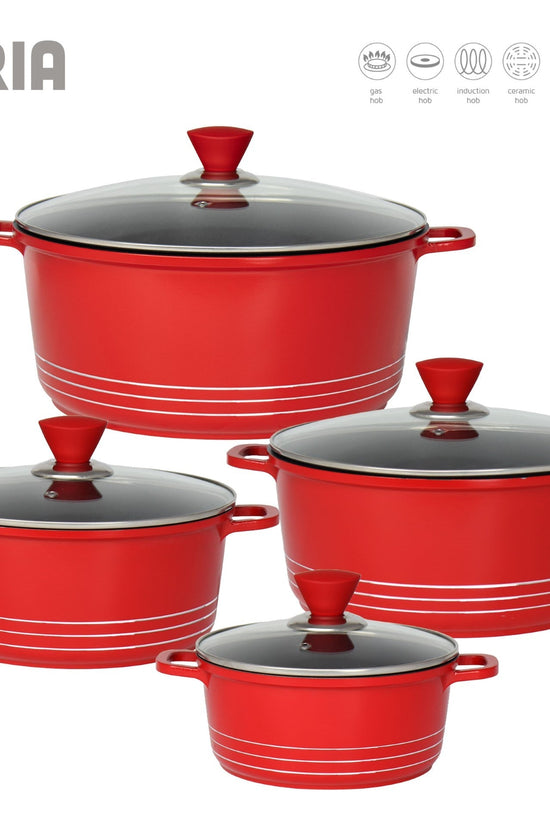 Laria Non Stick Die Cast Stockpot Pan Set 4pcs Red