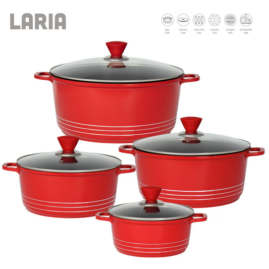Laria Non Stick Die Cast Stockpot Pan Set 4pcs Red