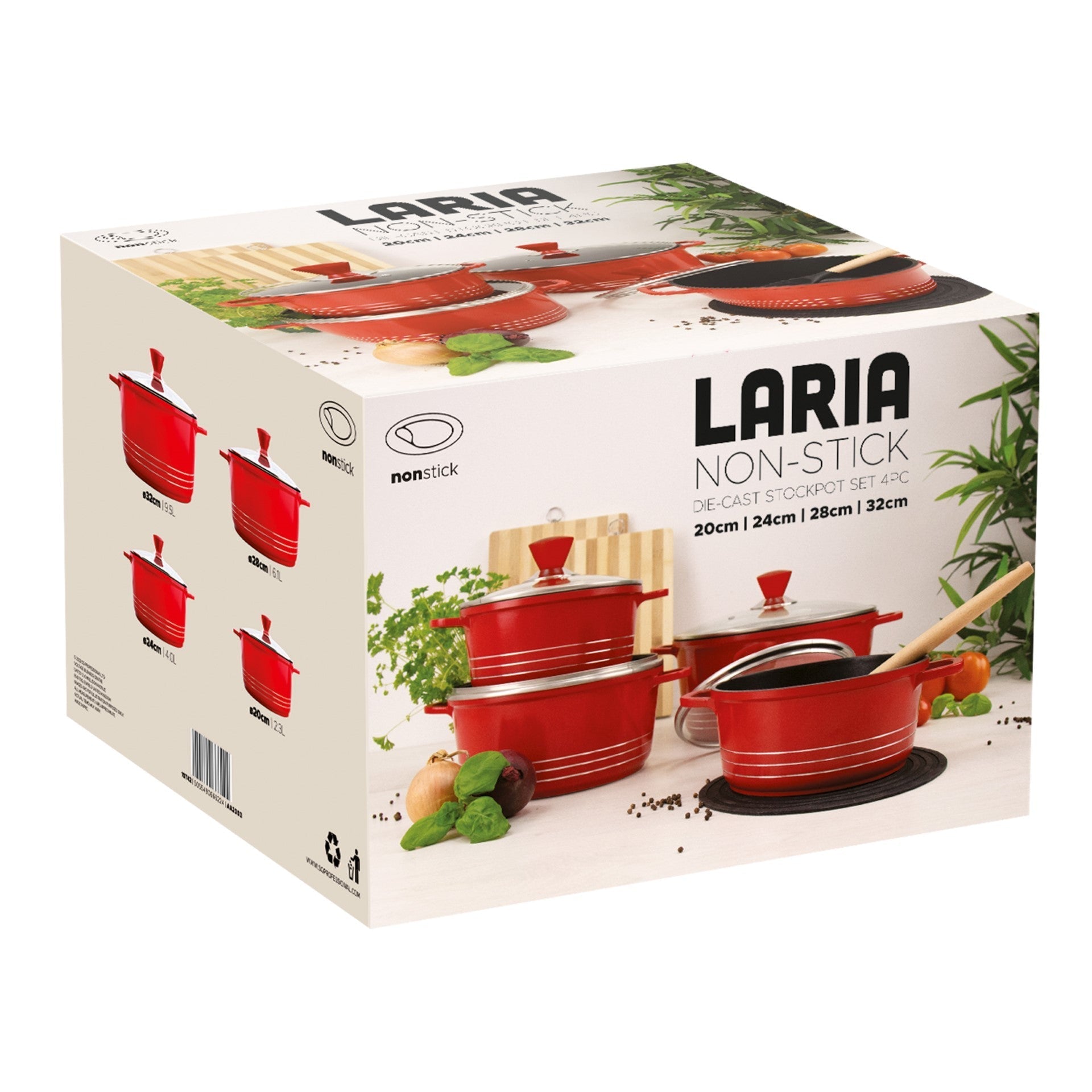 Laria Non Stick Die Cast Stockpot Pan Set 4pcs Red