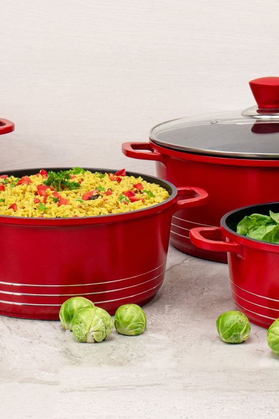 Laria Non Stick Die Cast Stockpot Pan Set 4pcs Red