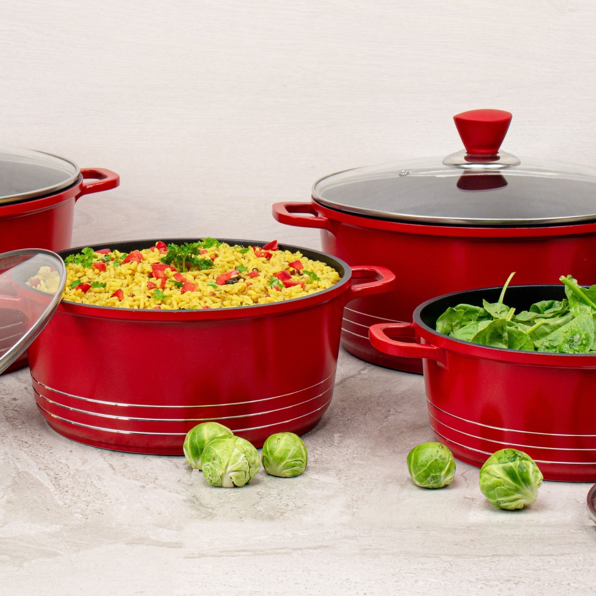 Laria Non Stick Die Cast Stockpot Pan Set 4pcs Red