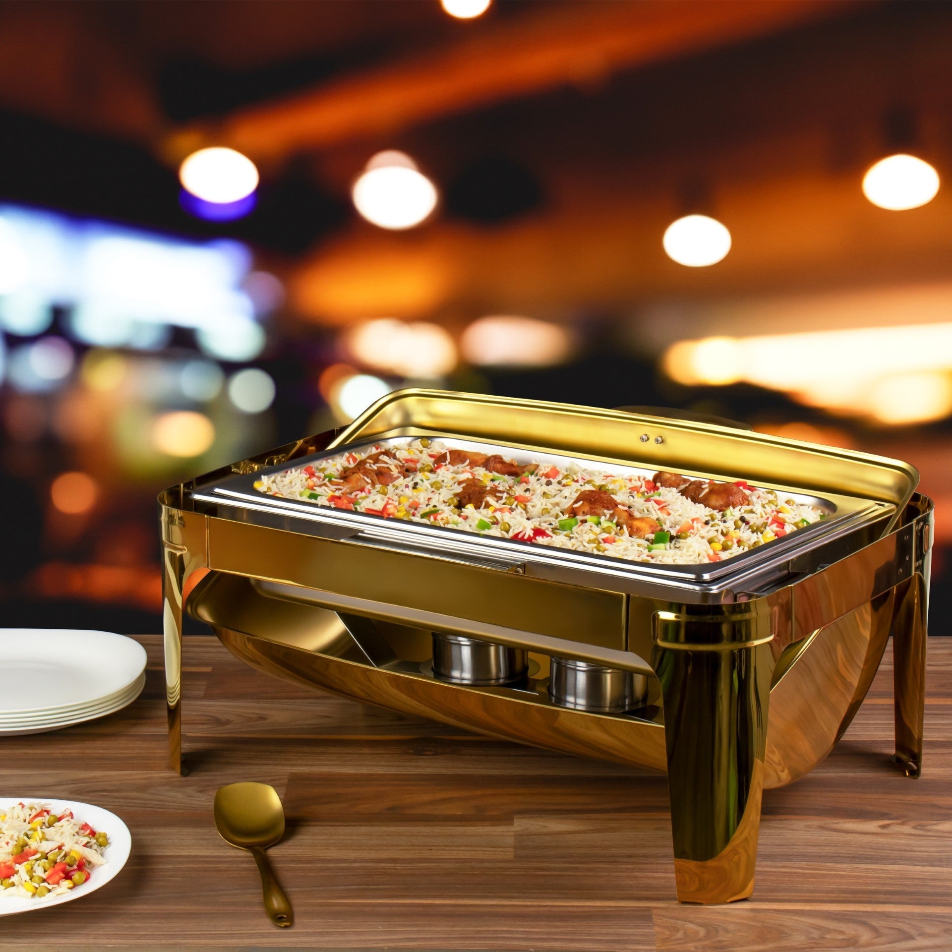SQ Professional Banquet Chafing Dish Roll Top Oblong Gold 9L