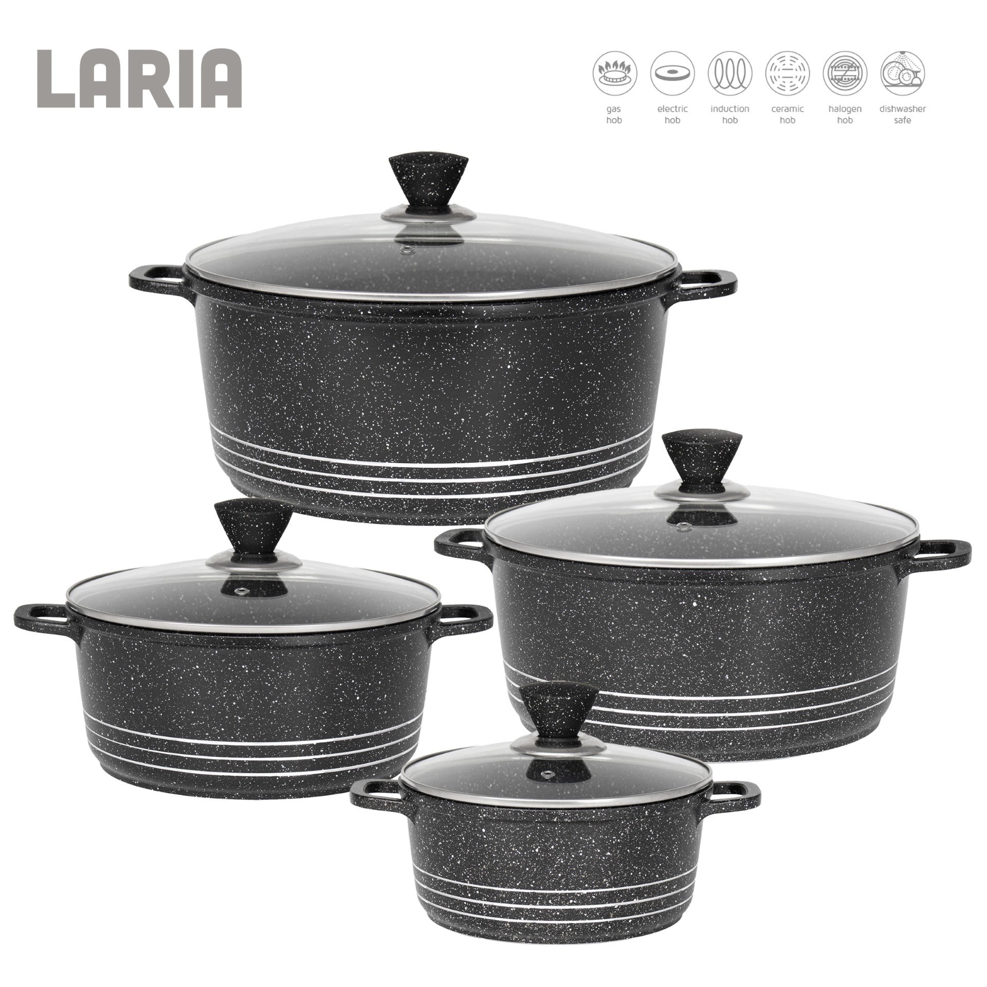 Laria Marbell 4Piece Die Cast Stockpot Pan Set Black