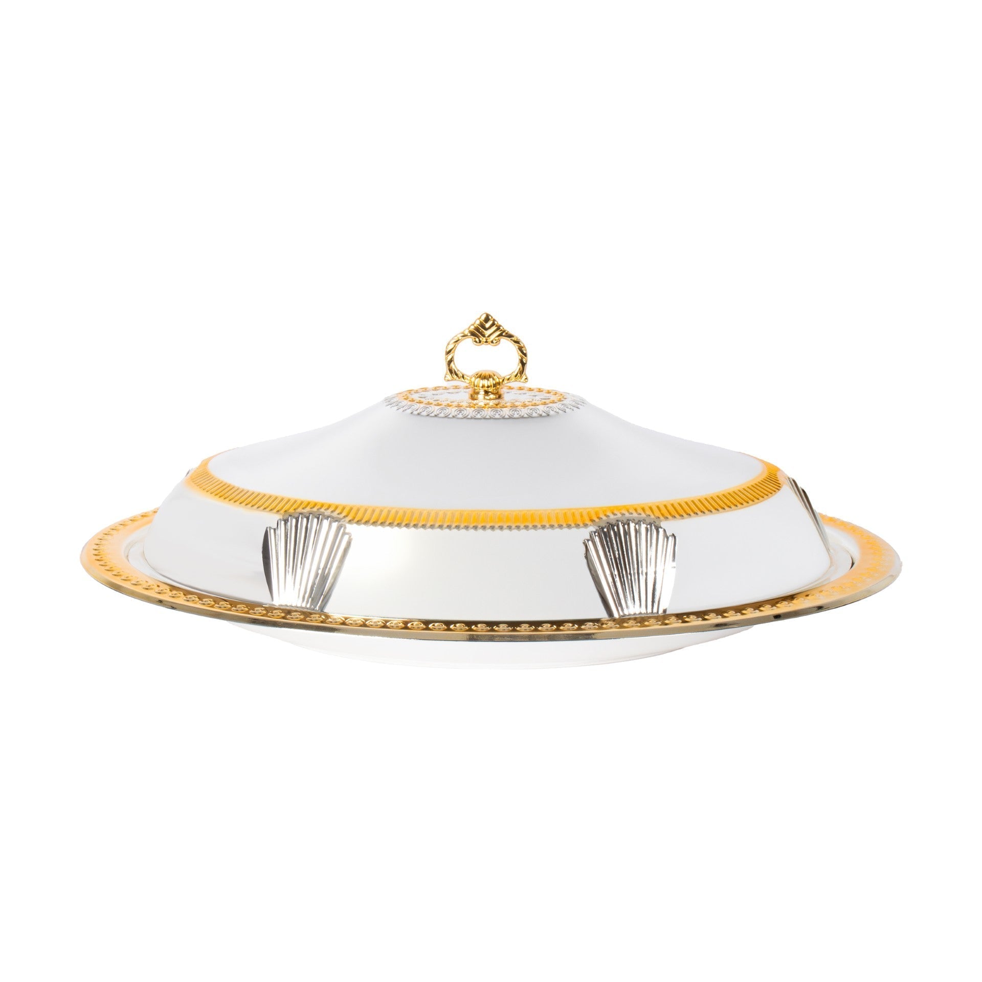 Elegant SQ Professional Durane Ornate Party Food Serving Cloche with Tray Silver 58338LSG