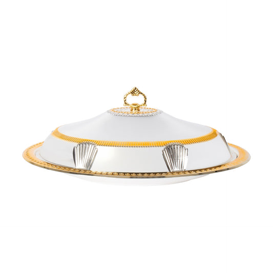 Elegant SQ Professional Durane Ornate Party Food Serving Cloche with Tray Silver 58338LSG