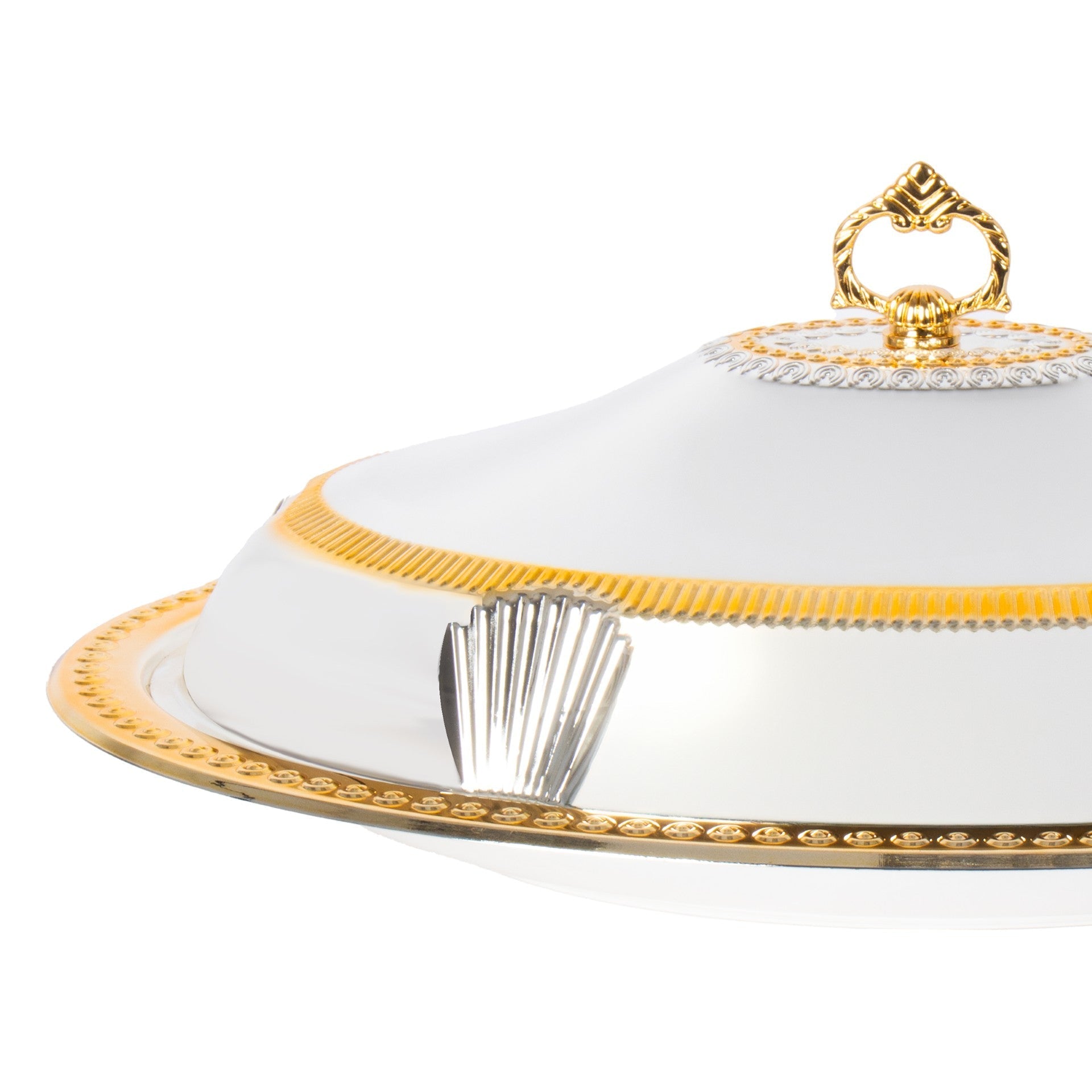 Elegant SQ Professional Durane Ornate Party Food Serving Cloche with Tray Silver 58338LSG