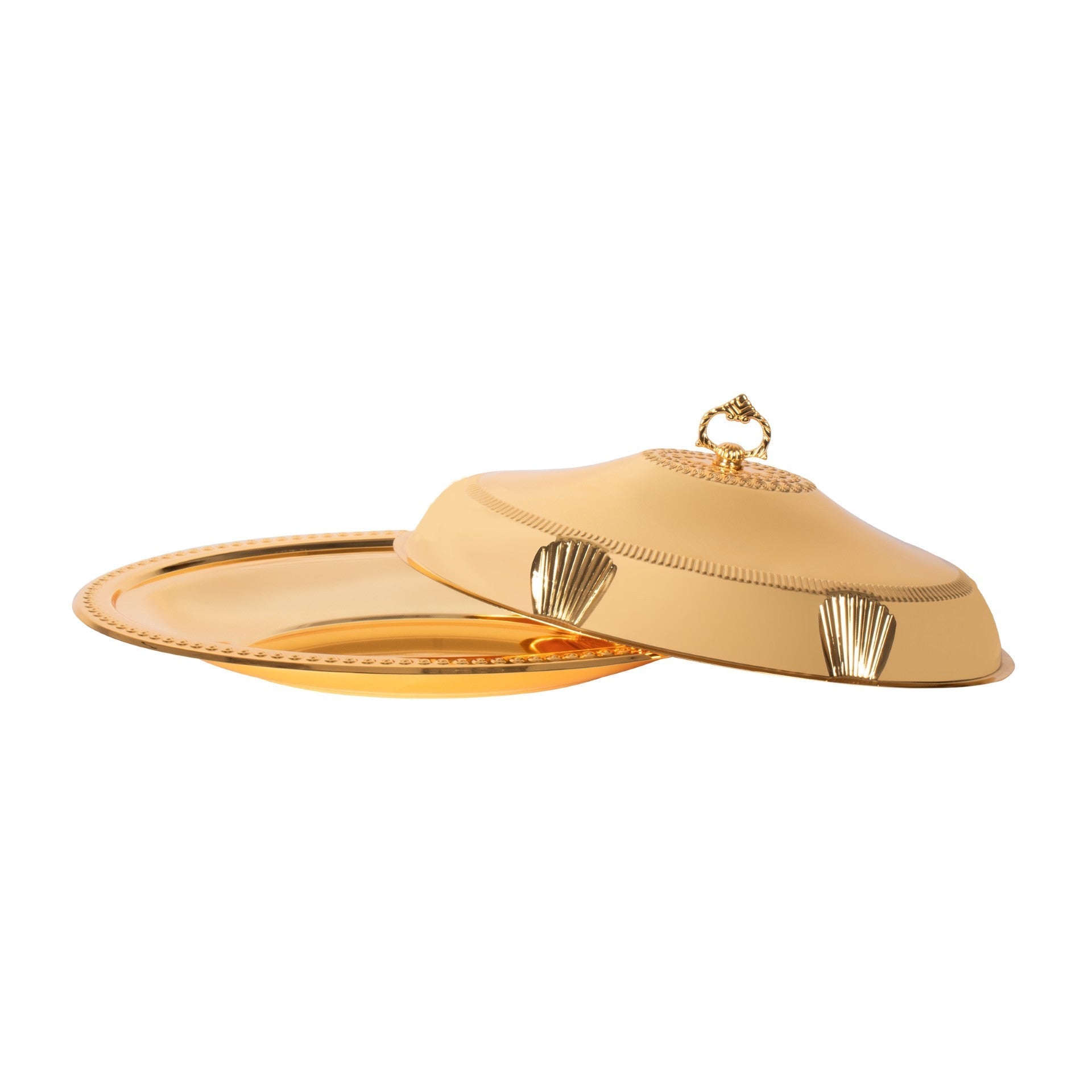 Elegant Gold Food Serving Cloche with Tray SQ Professional 58338LFG