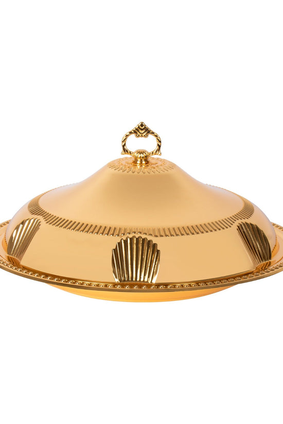 Elegant SQ Professional Durane Ornate Party Food Serving Cloche with Tray Gold 58328XLFG
