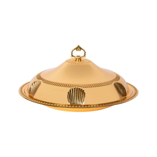Elegant SQ Professional Durane Ornate Party Food Serving Cloche with Tray Gold 58328XLFG