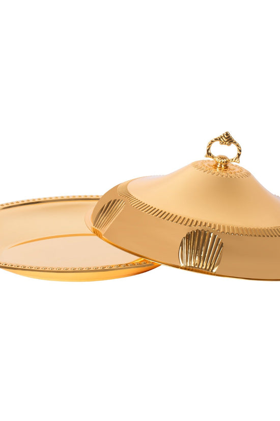 Elegant SQ Professional Durane Ornate Party Food Serving Cloche with Tray Gold 58328XLFG