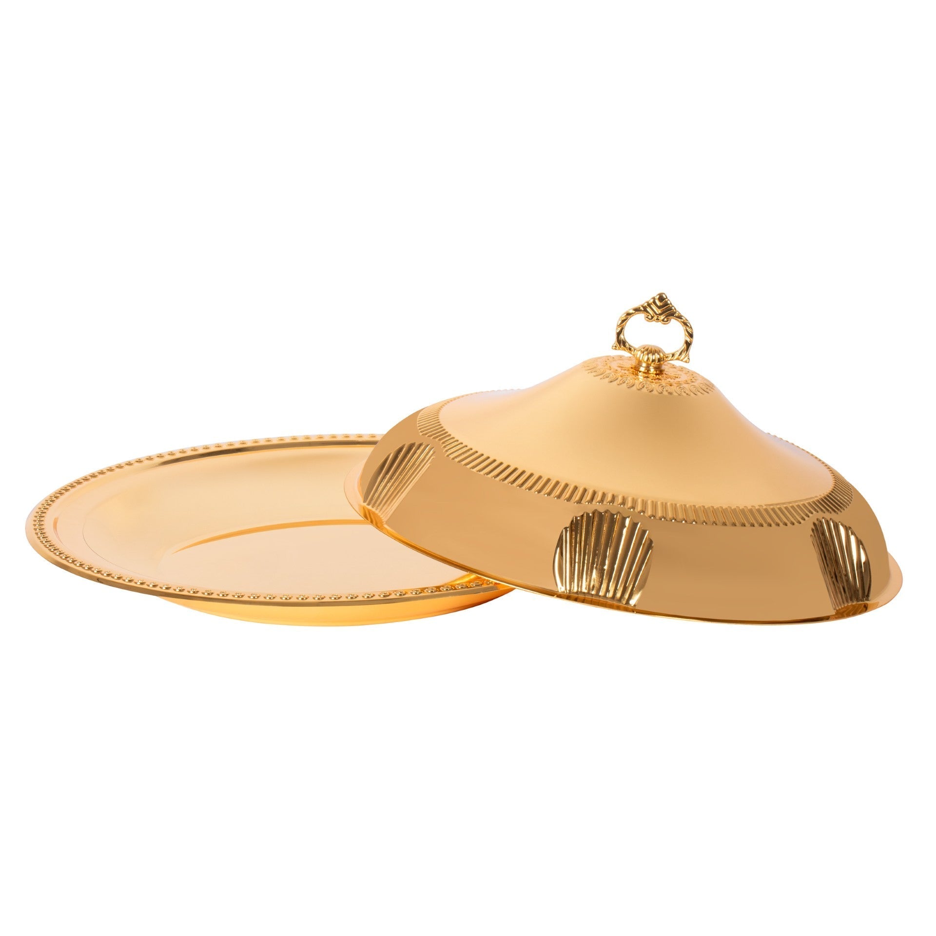 Elegant SQ Professional Durane Ornate Party Food Serving Cloche with Tray Gold 58328XLFG