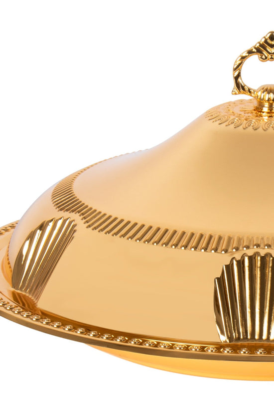 Elegant SQ Professional Durane Ornate Party Food Serving Cloche with Tray Gold 58328XLFG