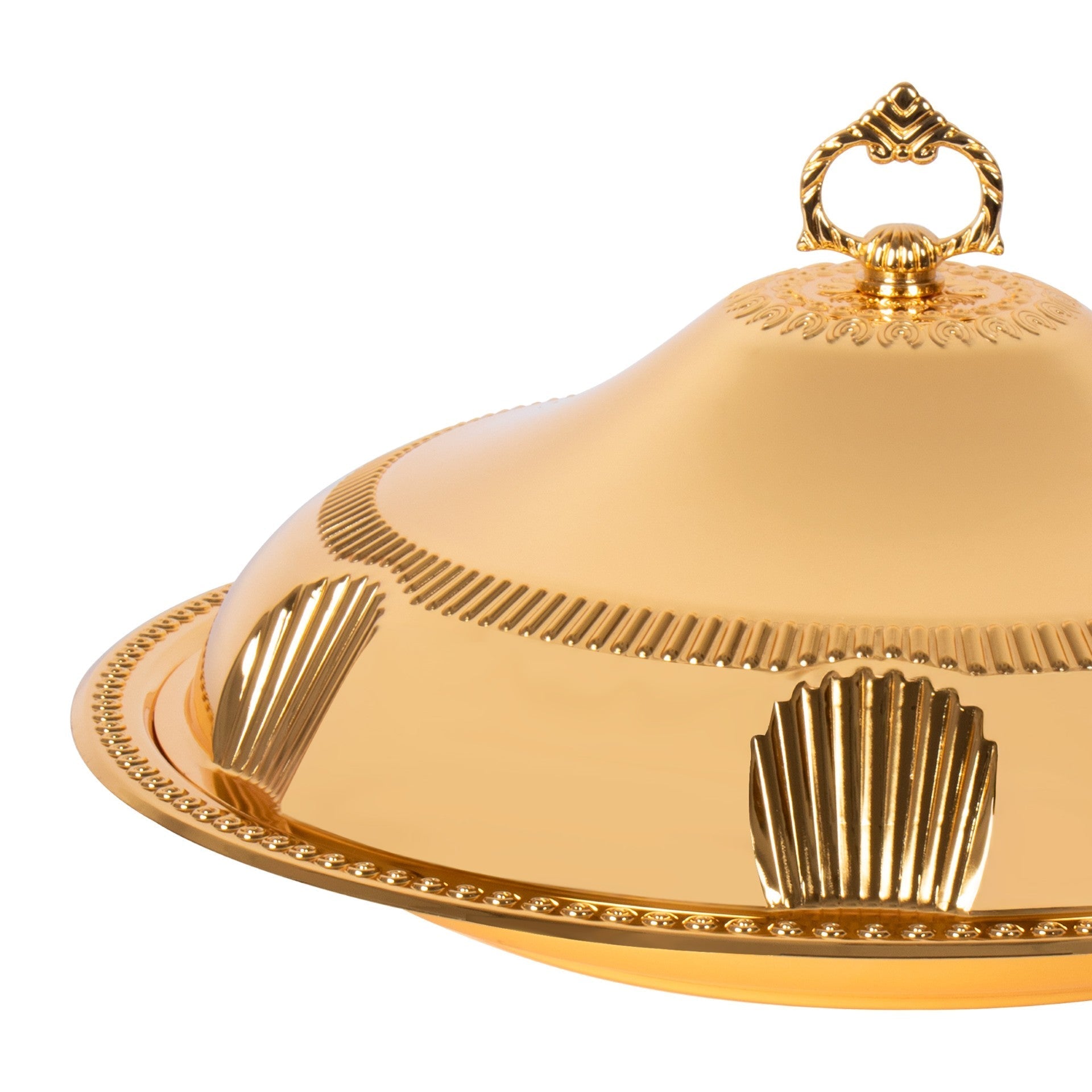 Elegant SQ Professional Durane Ornate Party Food Serving Cloche with Tray Gold 58328XLFG