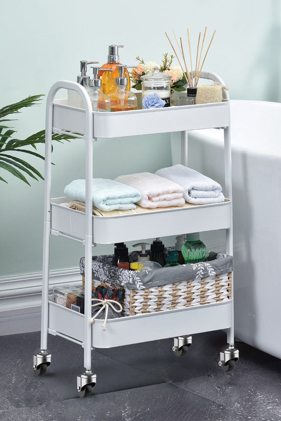 SQ Professional Durane Kitchen Trolley Storage Rack 3 Tier White Organizer