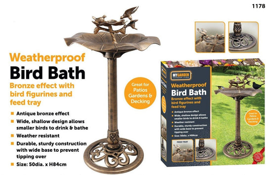 Bronze Effect Bird Bath with Charming Bird Figurines