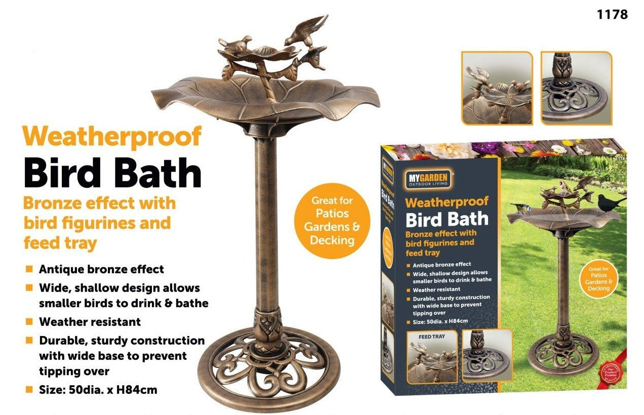 Bronze Effect Bird Bath with Charming Bird Figurines