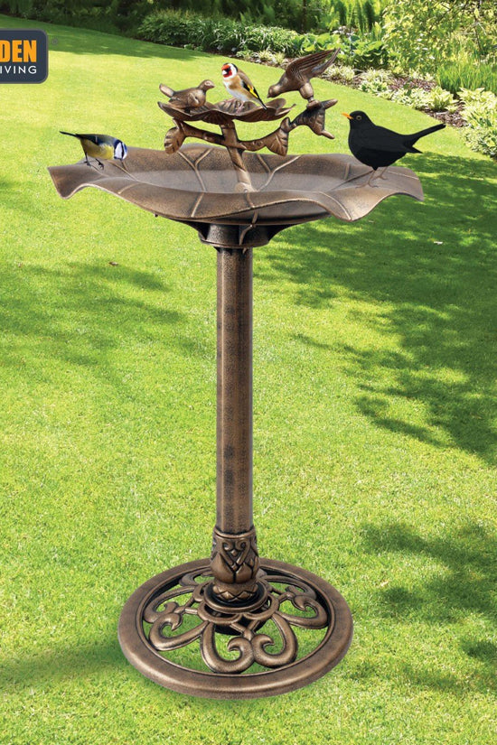 Bronze Effect Bird Bath with Charming Bird Figurines