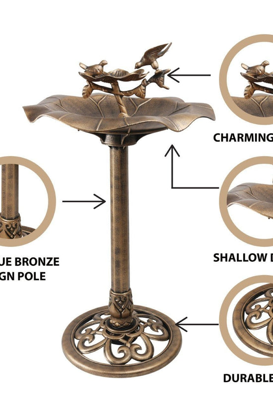 Bronze Effect Bird Bath with Charming Bird Figurines
