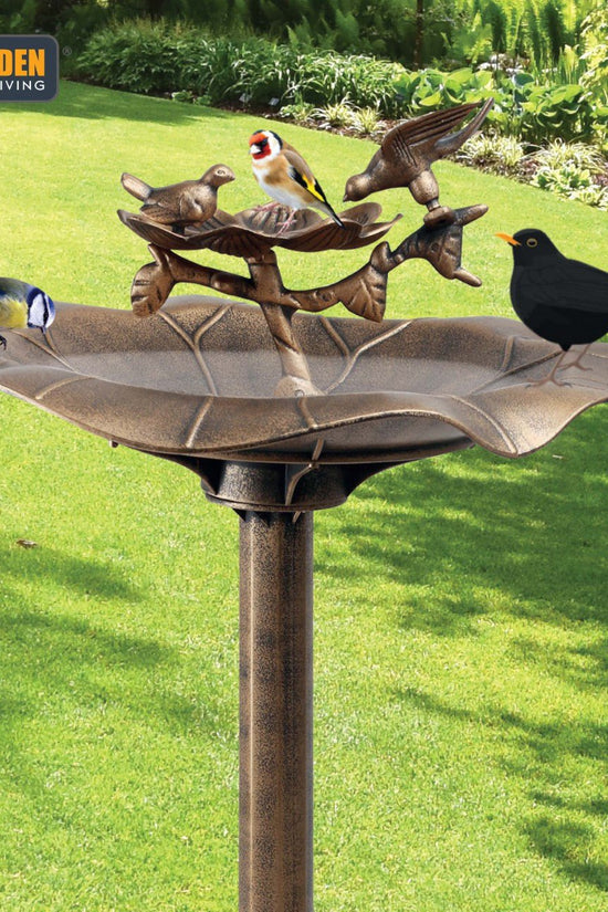 Bronze Effect Bird Bath with Charming Bird Figurines