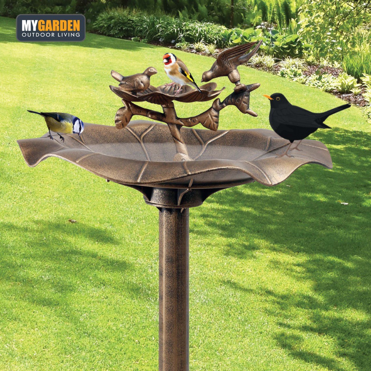 Bronze Effect Bird Bath with Charming Bird Figurines