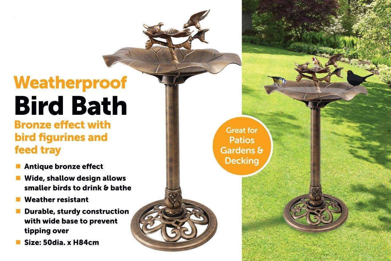 Bronze Effect Bird Bath with Charming Bird Figurines