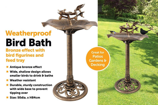 Bronze Effect Bird Bath with Charming Bird Figurines