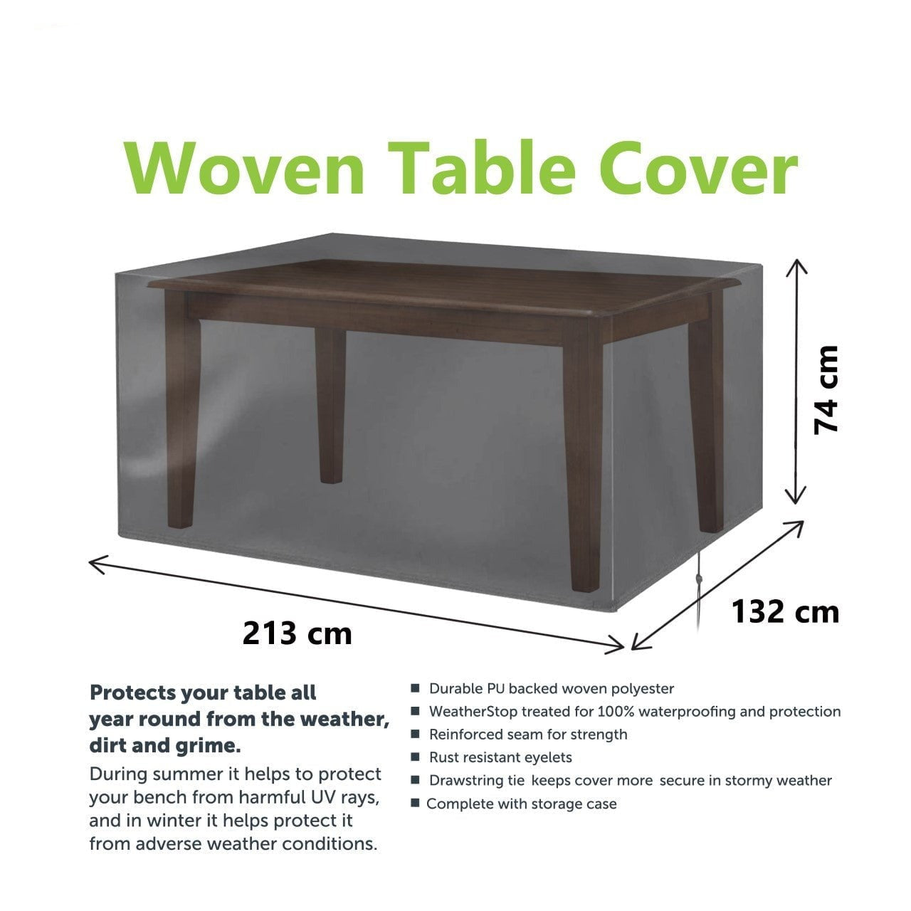 Durable Garden Woven Table Cover 213 x 132 x 74cm