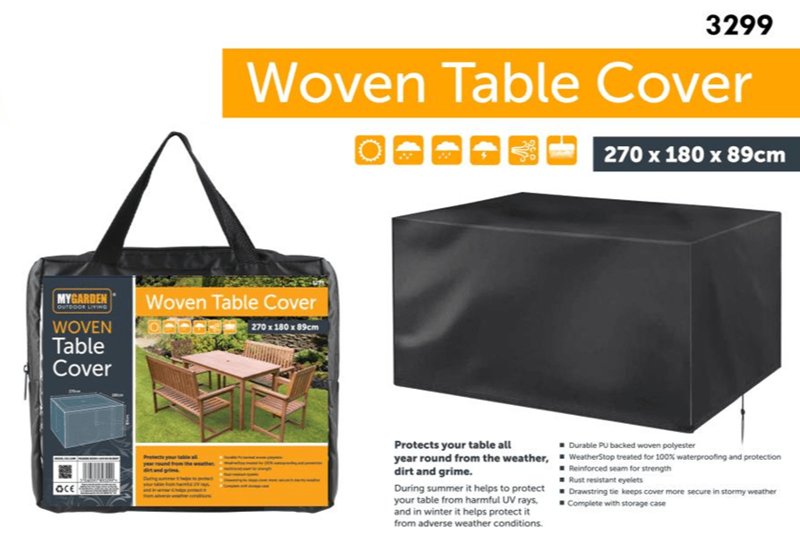 Waterproof Woven Square Garden Table Cover 270 x 180 x 89cm