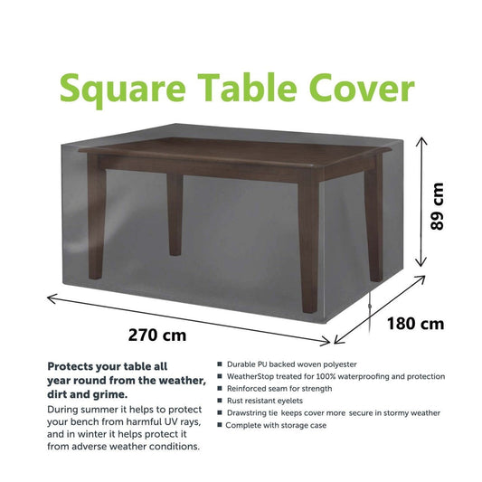 Waterproof Woven Square Garden Table Cover 270 x 180 x 89cm