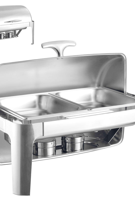 SQ Professional Double Compartment Roll Top Chafing Dish Silver Oblong 2 x 4L