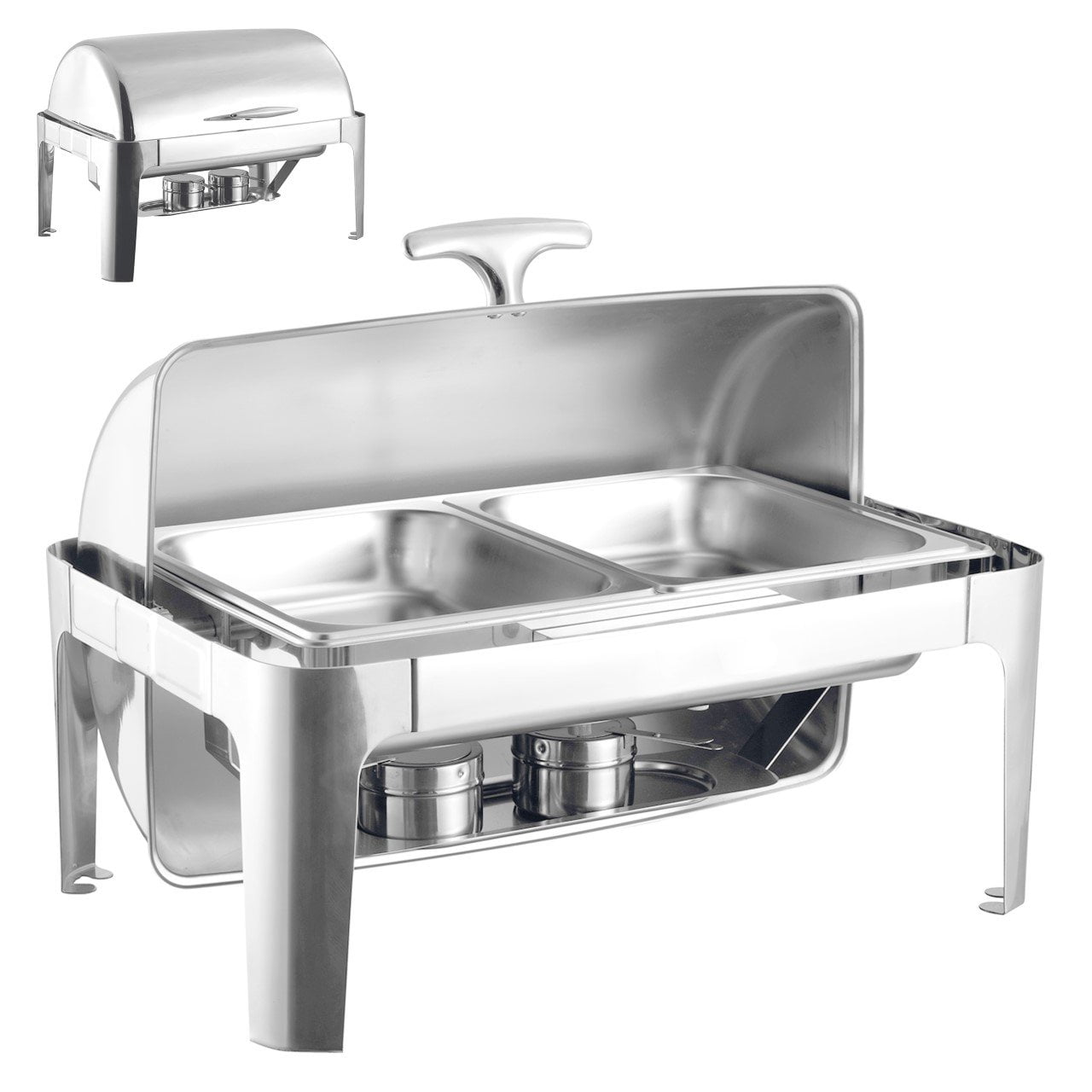 SQ Professional Double Compartment Roll Top Chafing Dish Silver Oblong 2 x 4L
