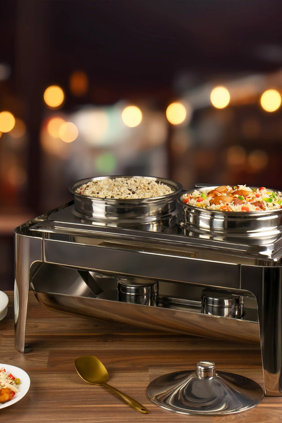 SQ Professional Banquet Chafing Dish with Roll Top and 2 Soup Pots Silver