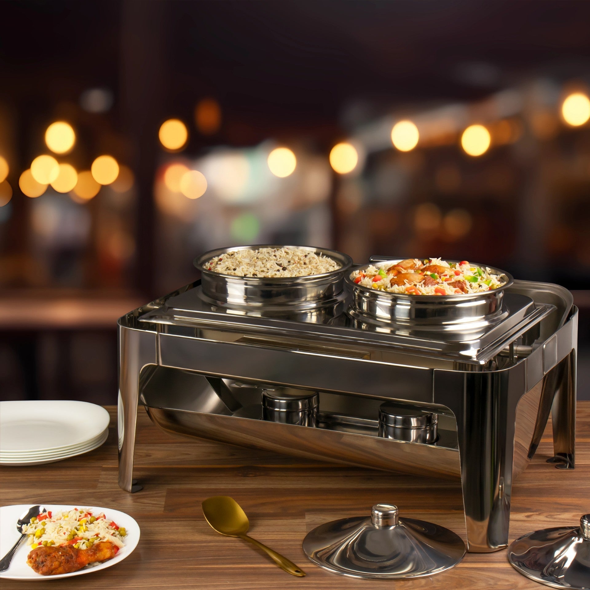 SQ Professional Banquet Chafing Dish with Roll Top and 2 Soup Pots Silver