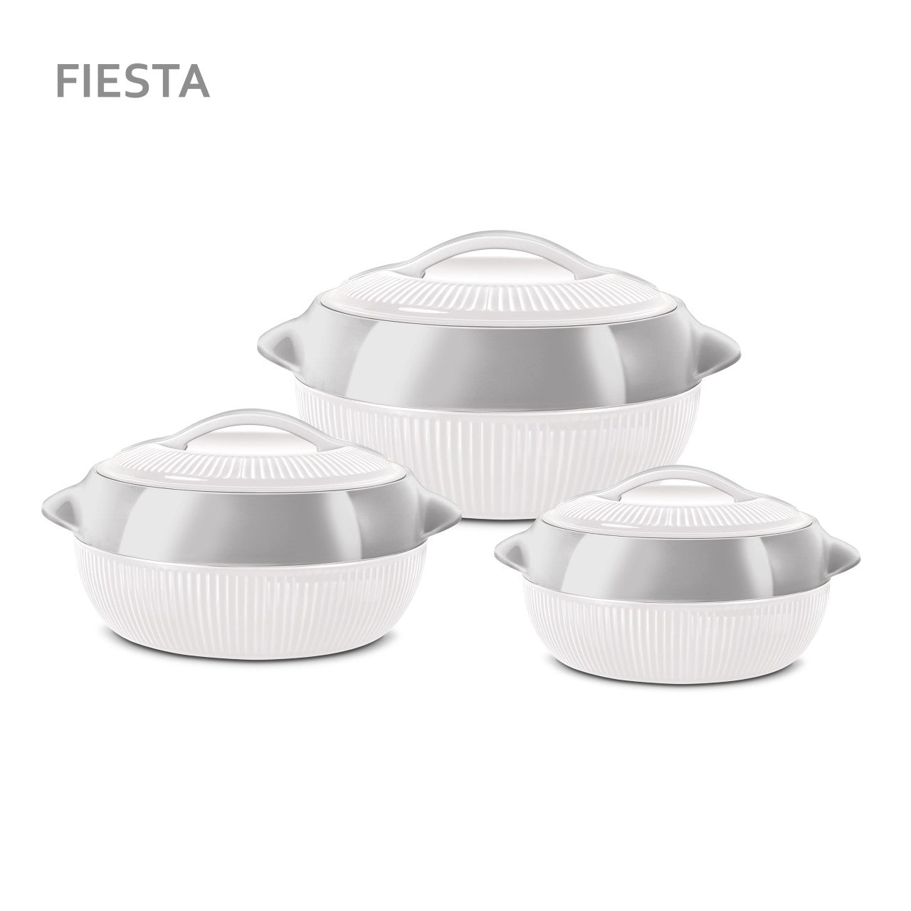 SQ Professional Fiesta Insulated Casserole Hot Pot Set of 3 WhiteSilver Premium Quality Hot Pot Set